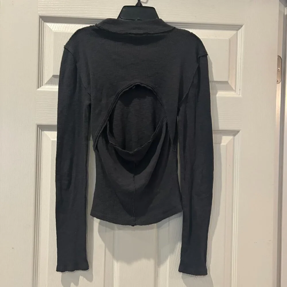 Free People Distant Sun Tee Open Back Long Sleeve Mock Neck Size Small Boho Yoga